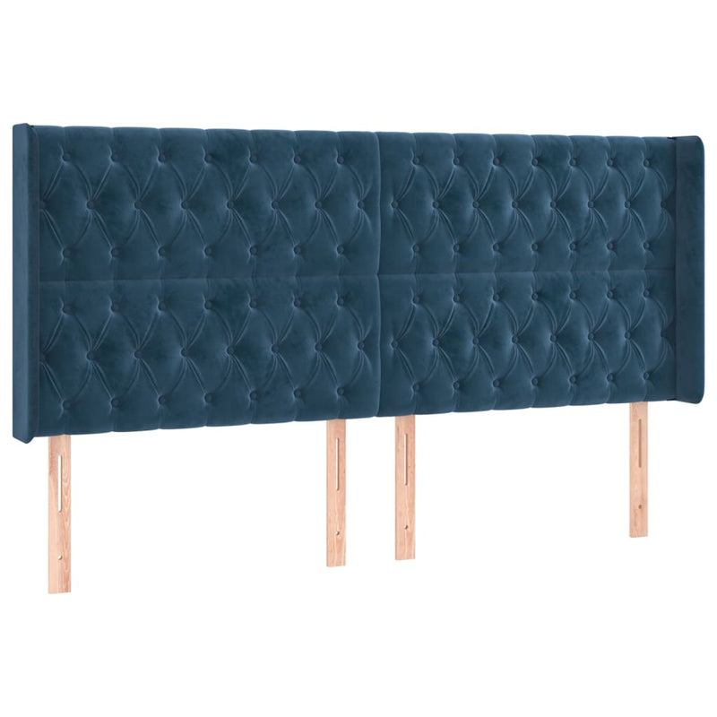 vidaXL kék bársony fejtámla szárnyakkal 183x16x118/128 cm