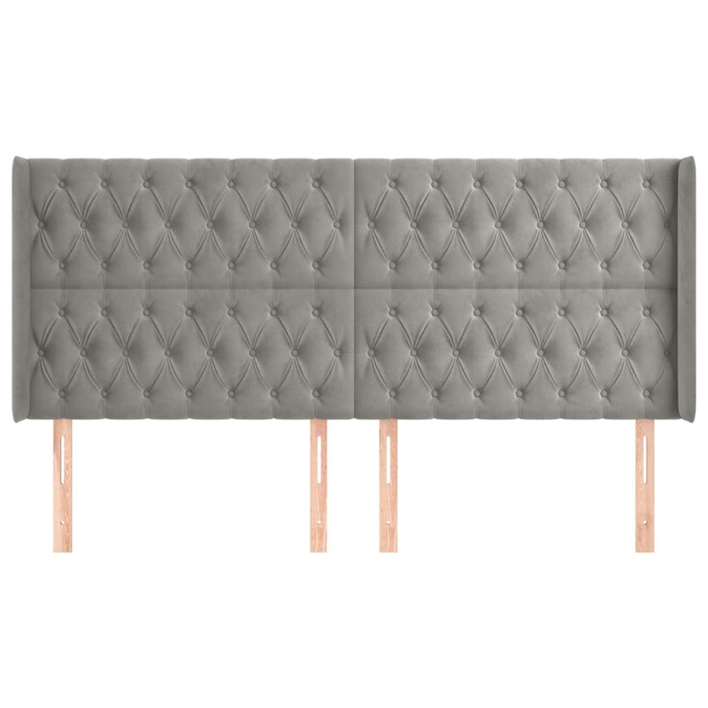 vidaXL világosszürke bársony fejtámla szárnyakkal 203x16x118/128 cm