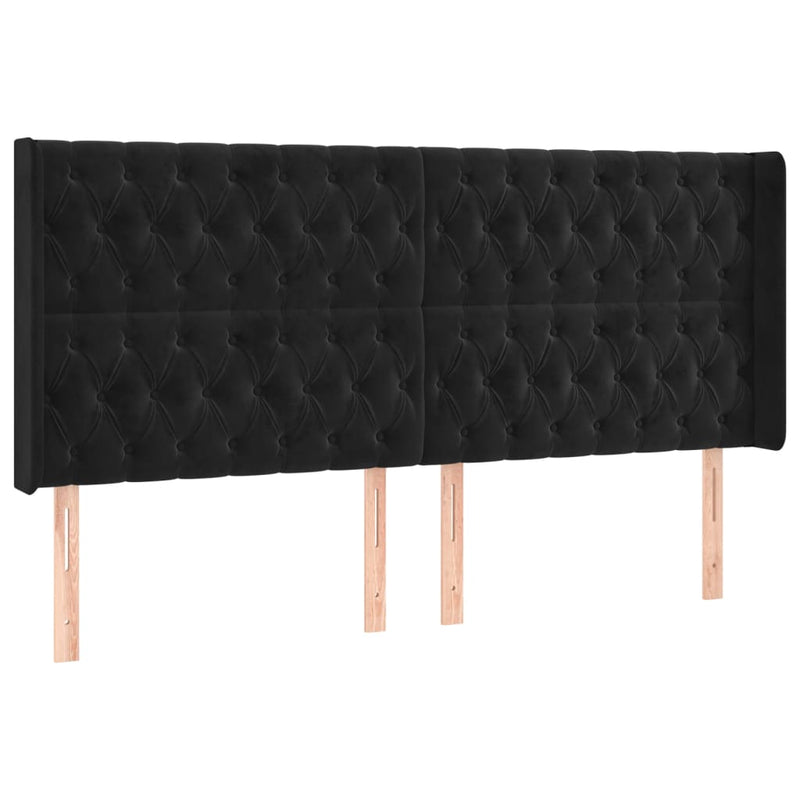 vidaXL fekete bársony fejtámla szárnyakkal 203x16x118/128 cm