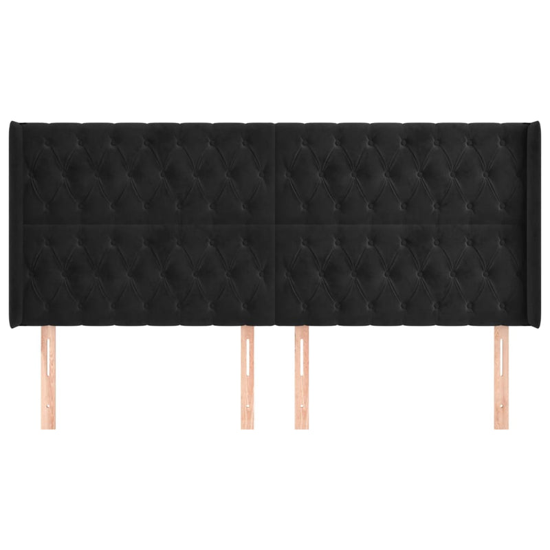 vidaXL fekete bársony fejtámla szárnyakkal 203x16x118/128 cm