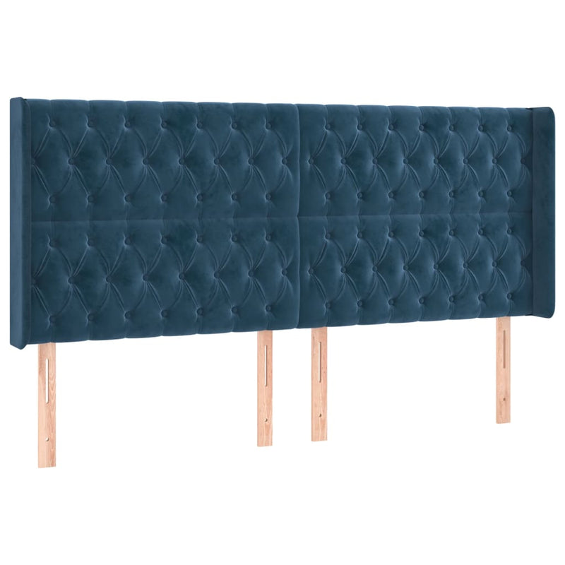 vidaXL kék bársony fejtámla szárnyakkal 203x16x118/128 cm
