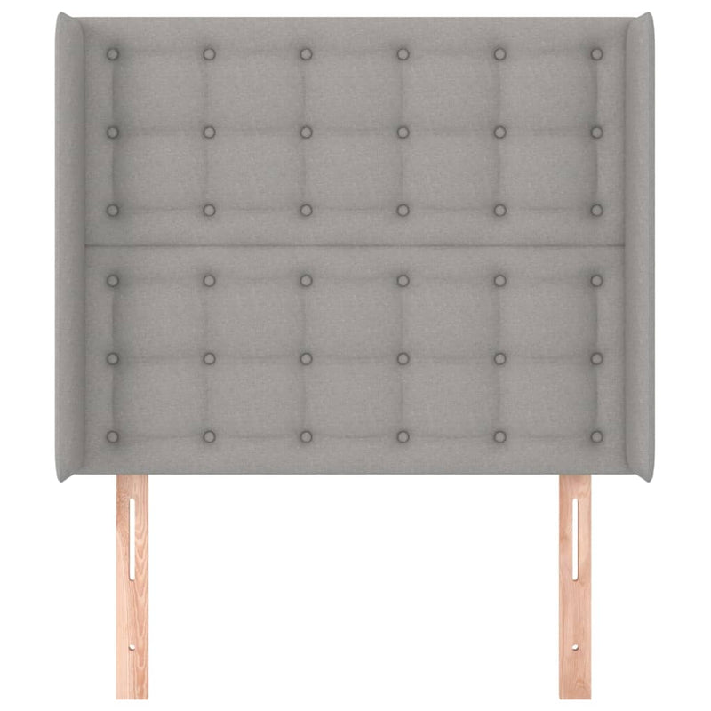 vidaXL világosszürke szövet fejtámla szárnyakkal 83x16x118/128 cm
