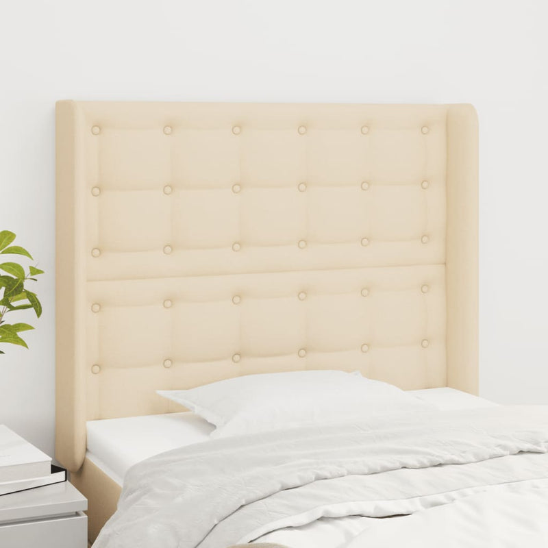 vidaXL krémszínű szövet fejtámla szárnyakkal 83x16x118/128 cm