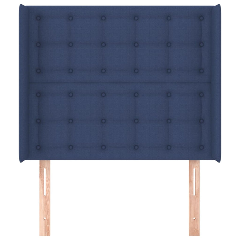 vidaXL kék szövet fejtámla szárnyakkal 83x16x118/128 cm