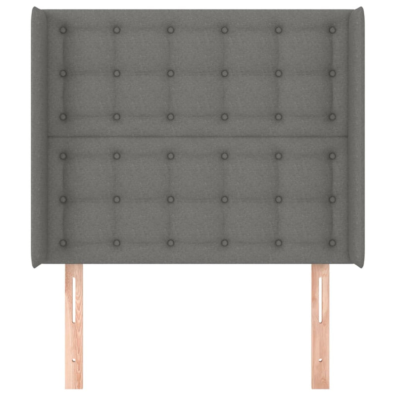 vidaXL sötétszürke szövet fejtámla szárnyakkal 93x16x118/128 cm