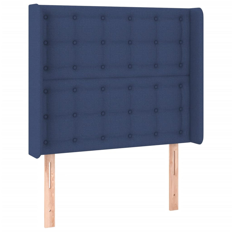 vidaXL kék szövet fejtámla szárnyakkal 93x16x118/128 cm