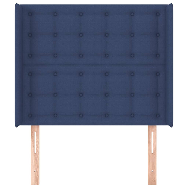 vidaXL kék szövet fejtámla szárnyakkal 93x16x118/128 cm