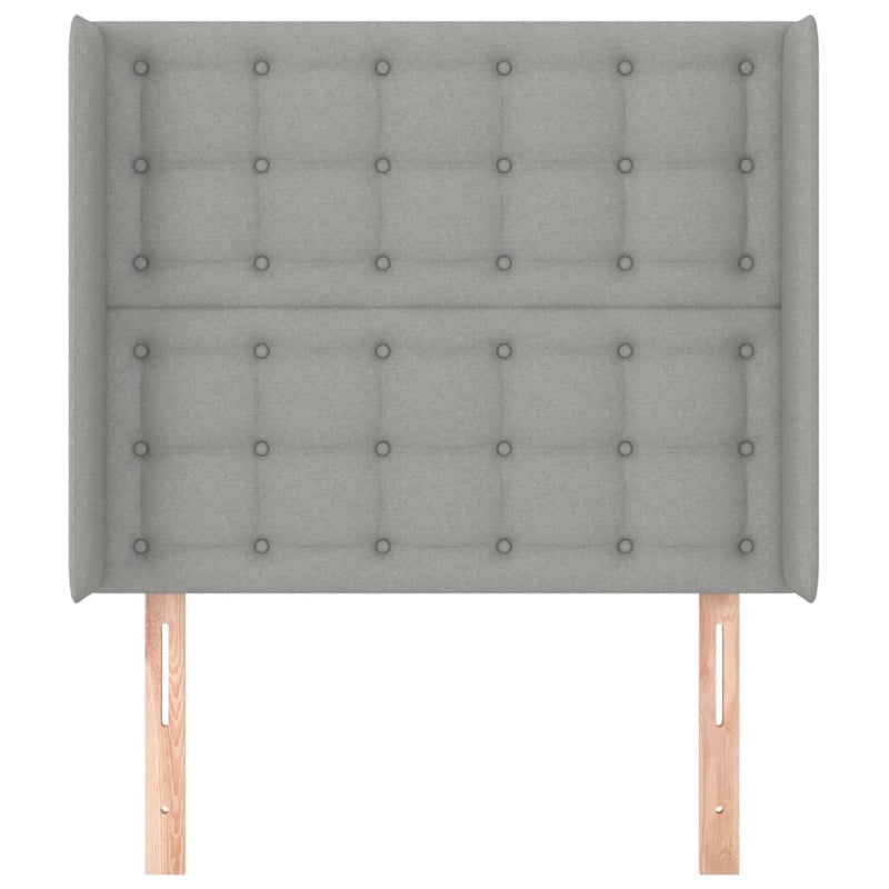 vidaXL világosszürke szövet fejtámla szárnyakkal 103x16x118/128 cm