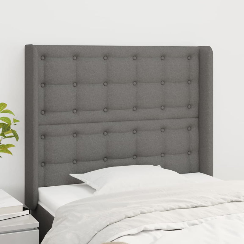 vidaXL sötétszürke szövet fejtámla szárnyakkal 103x16x118/128 cm
