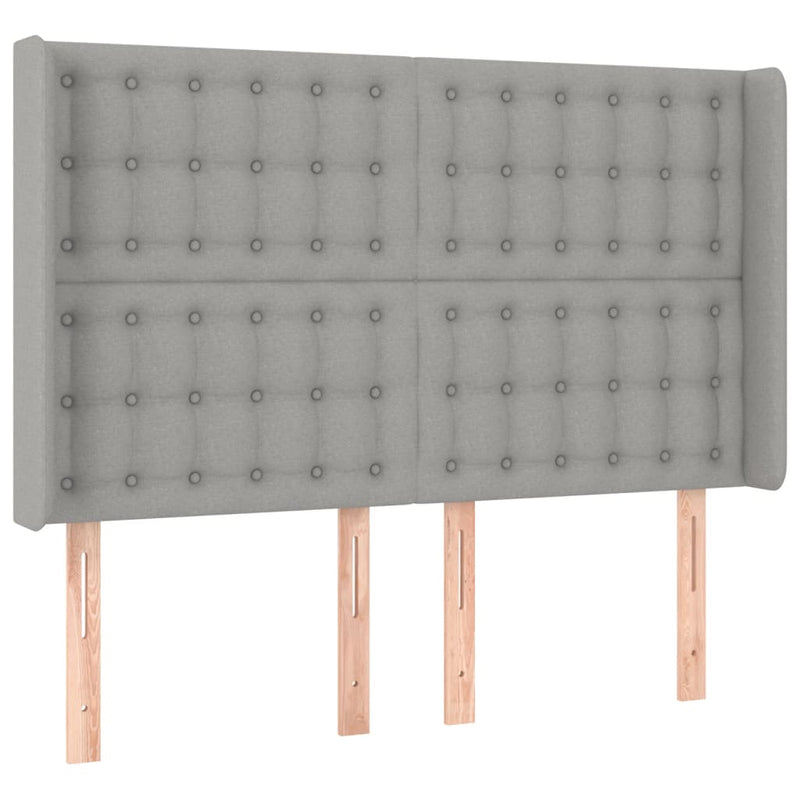 vidaXL világosszürke szövet fejtámla szárnyakkal 147x16x118/128 cm