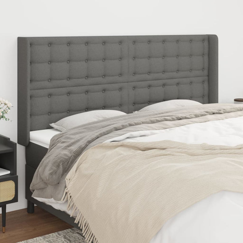 vidaXL sötétszürke szövet fejtámla szárnyakkal 203x16x118/128 cm