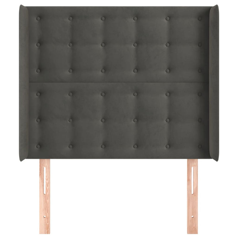 vidaXL sötétszürke bársony fejtámla szárnyakkal 83x16x118/128 cm
