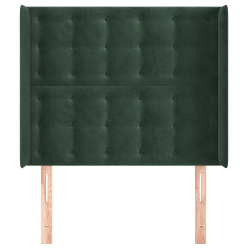 vidaXL sötétzöld bársony fejtámla szárnyakkal 83x16x118/128 cm
