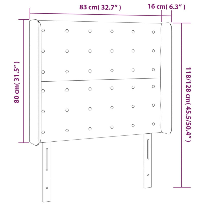vidaXL sötétzöld bársony fejtámla szárnyakkal 83x16x118/128 cm