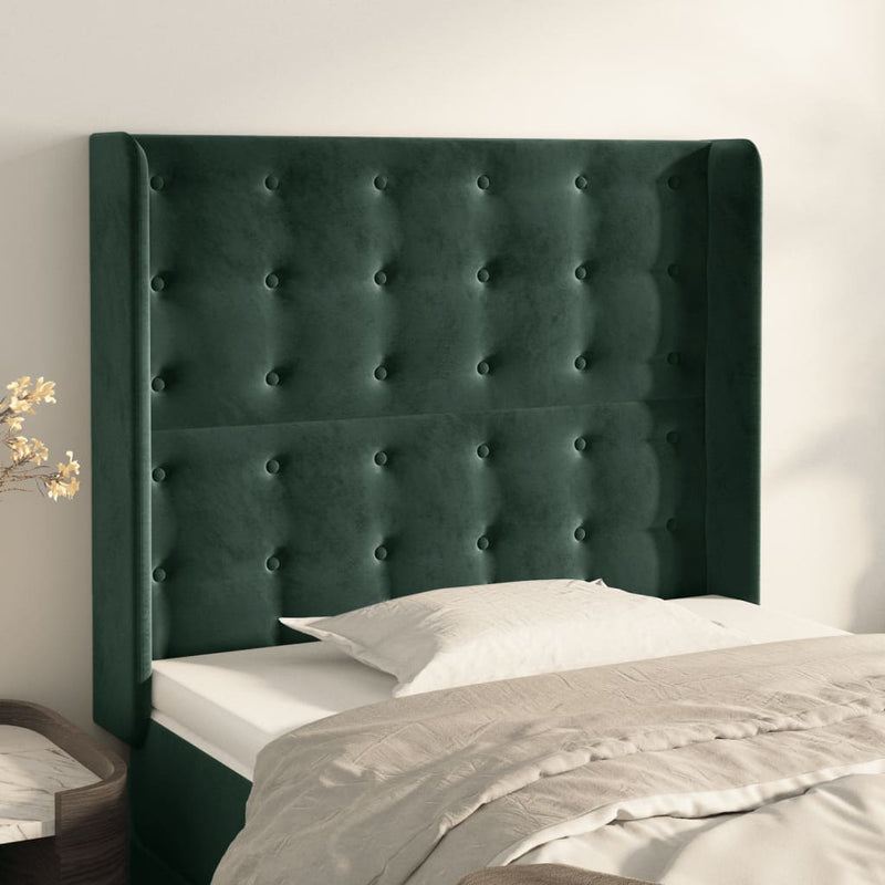 vidaXL sötétzöld bársony fejtámla szárnyakkal 83x16x118/128 cm