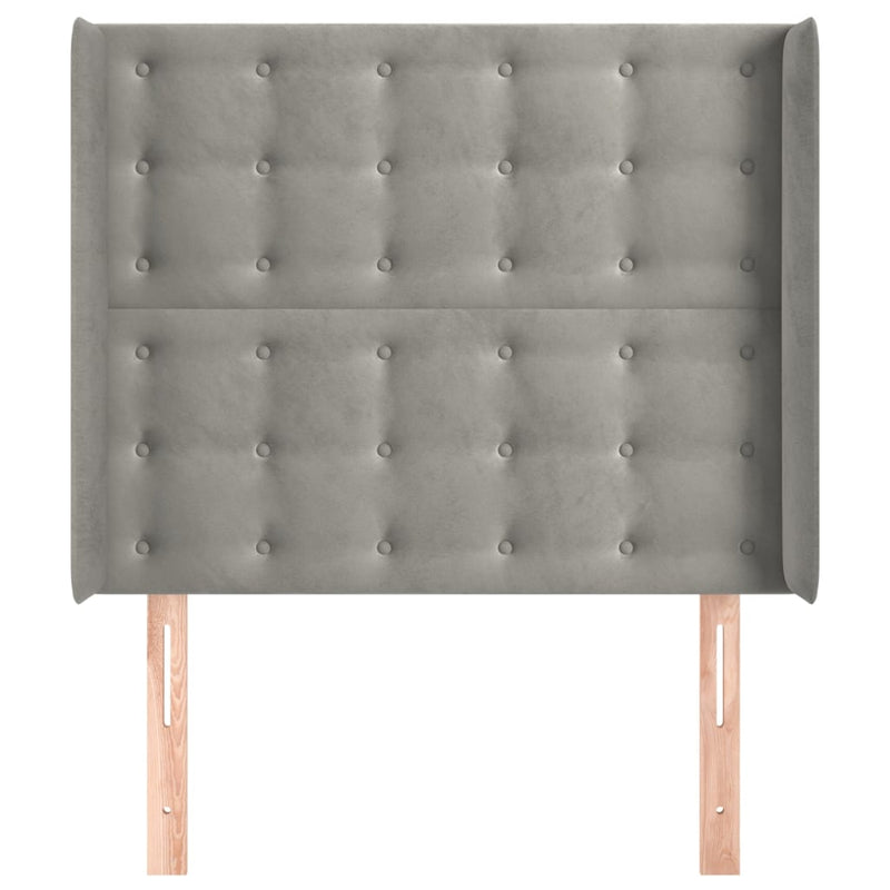 vidaXL világosszürke bársony fejtámla szárnyakkal 93x16x118/128 cm