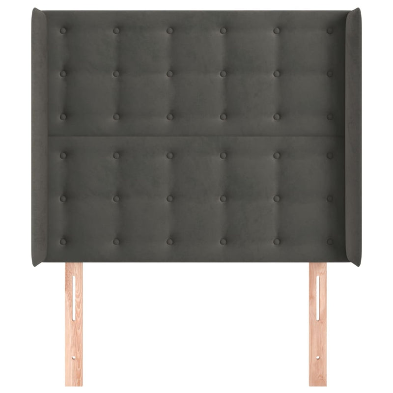 vidaXL sötétszürke bársony fejtámla szárnyakkal 93x16x118/128 cm