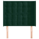 vidaXL sötétzöld bársony fejtámla szárnyakkal 93x16x118/128 cm