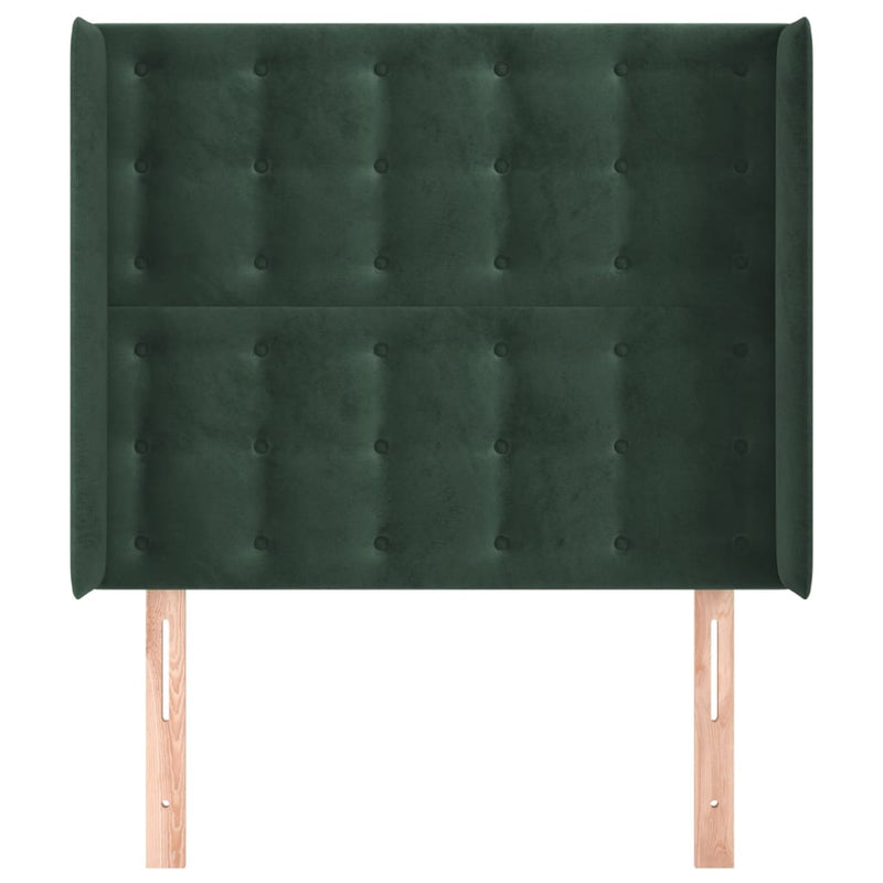 vidaXL sötétzöld bársony fejtámla szárnyakkal 93x16x118/128 cm