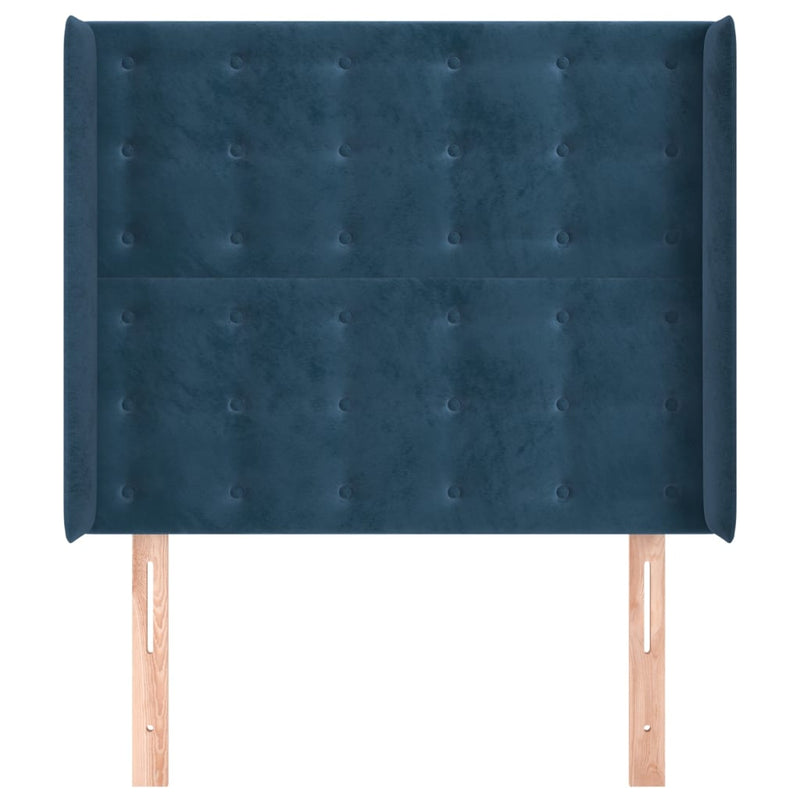 vidaXL sötétkék bársony fejtámla szárnyakkal 93x16x118/128 cm