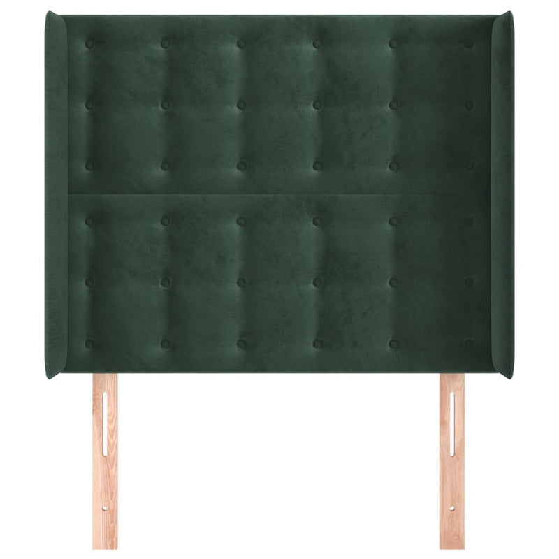 vidaXL sötétzöld bársony fejtámla szárnyakkal 103x16x118/128 cm