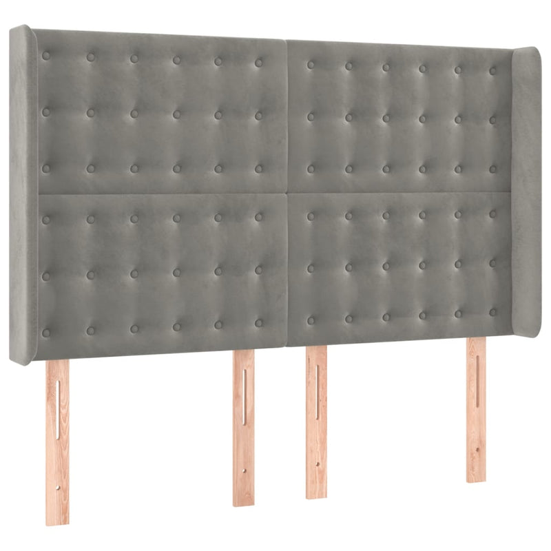 vidaXL világosszürke bársony fejtámla szárnyakkal 147x16x118/128 cm