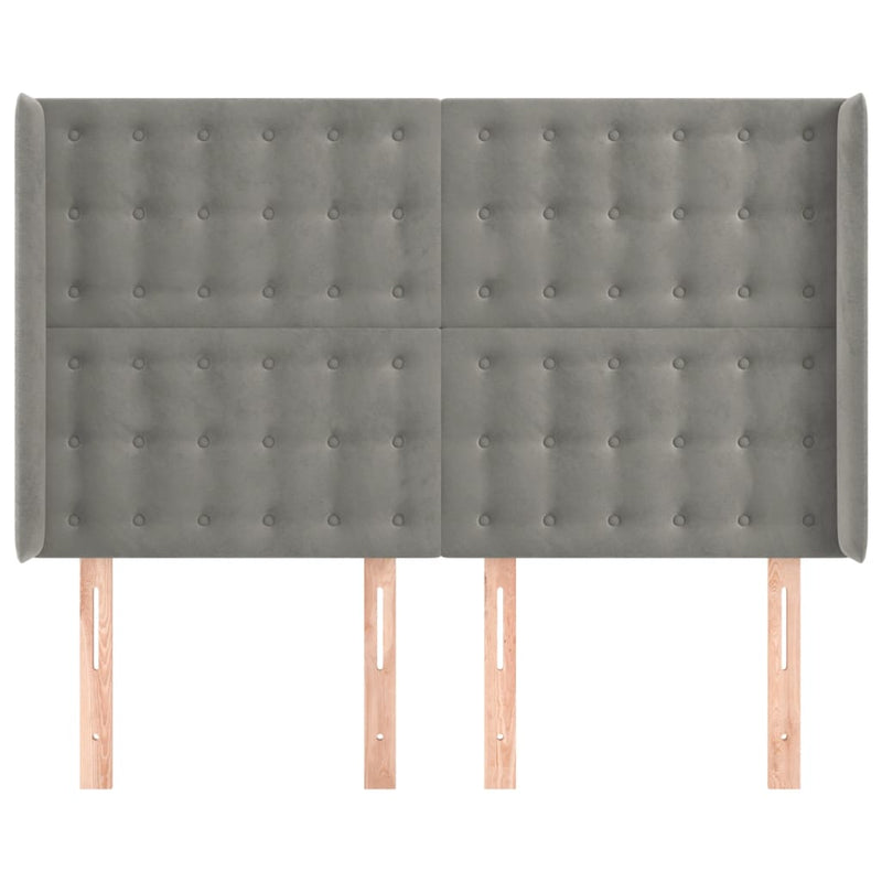 vidaXL világosszürke bársony fejtámla szárnyakkal 147x16x118/128 cm