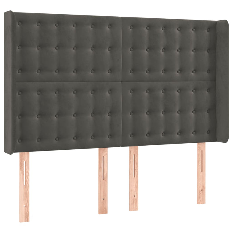 vidaXL sötétszürke bársony fejtámla szárnyakkal 147x16x118/128 cm