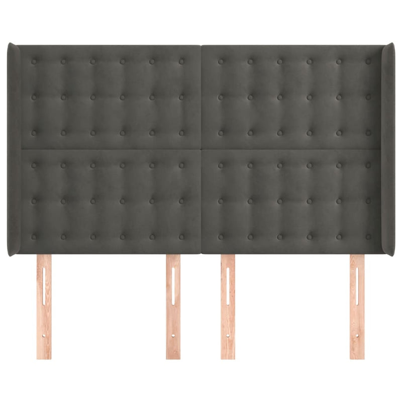 vidaXL sötétszürke bársony fejtámla szárnyakkal 147x16x118/128 cm