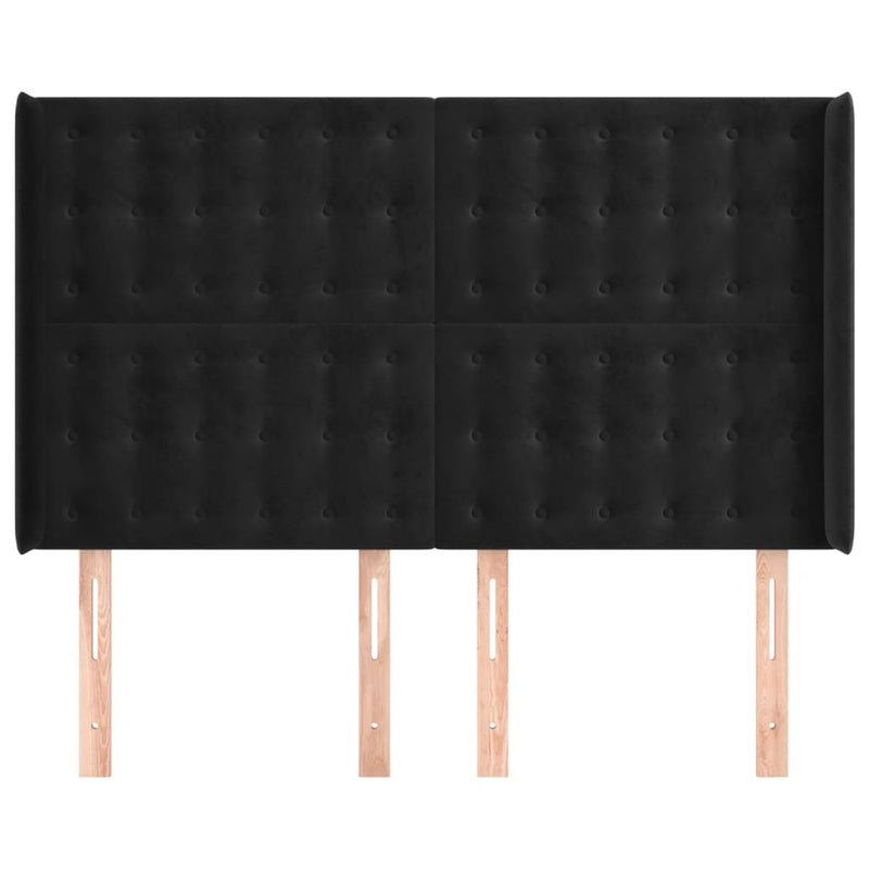 vidaXL fekete bársony fejtámla szárnyakkal 147x16x118/128 cm