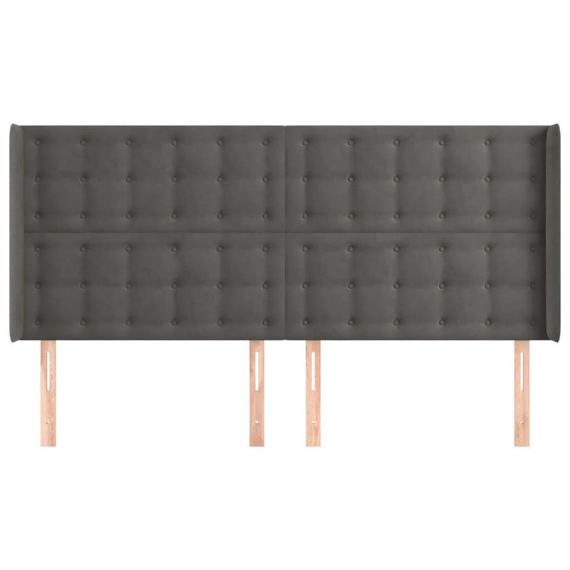 vidaXL sötétszürke bársony fejtámla szárnyakkal 163x16x118/128 cm