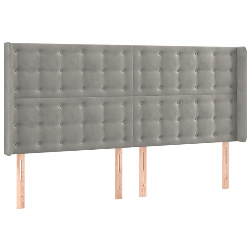vidaXL világosszürke bársony fejtámla szárnyakkal 183x16x118/128 cm