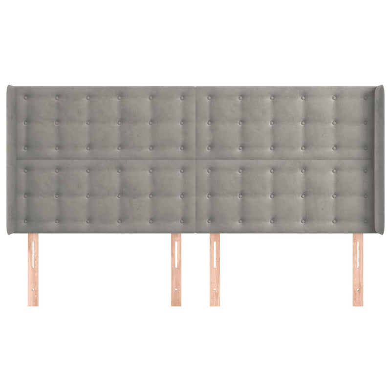 vidaXL világosszürke bársony fejtámla szárnyakkal 183x16x118/128 cm