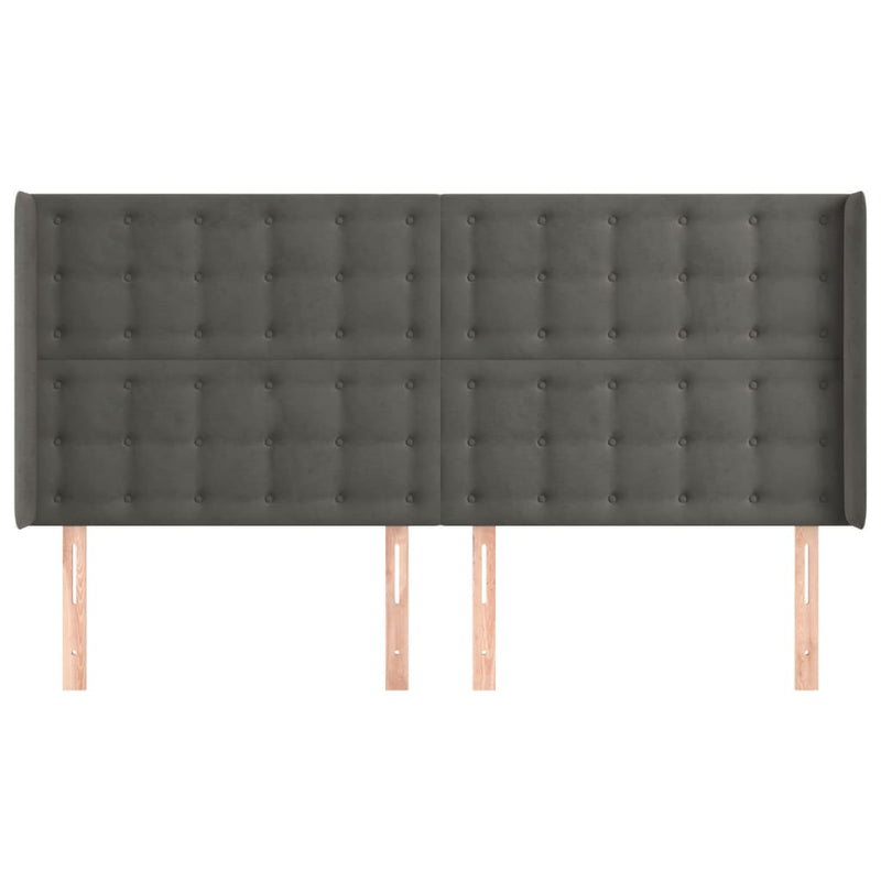 vidaXL sötétszürke bársony fejtámla szárnyakkal 183x16x118/128 cm