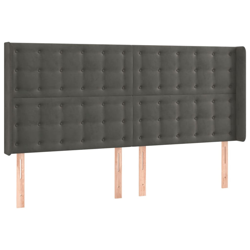 vidaXL sötétszürke bársony fejtámla szárnyakkal 203x16x118/128 cm