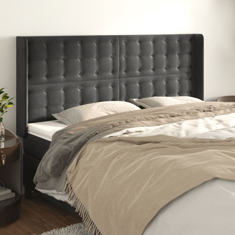 vidaXL sötétszürke bársony fejtámla szárnyakkal 203x16x118/128 cm