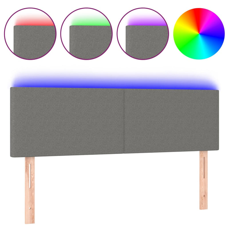 vidaXL sötétszürke szövet LED-es fejtámla 144x5x78/88 cm