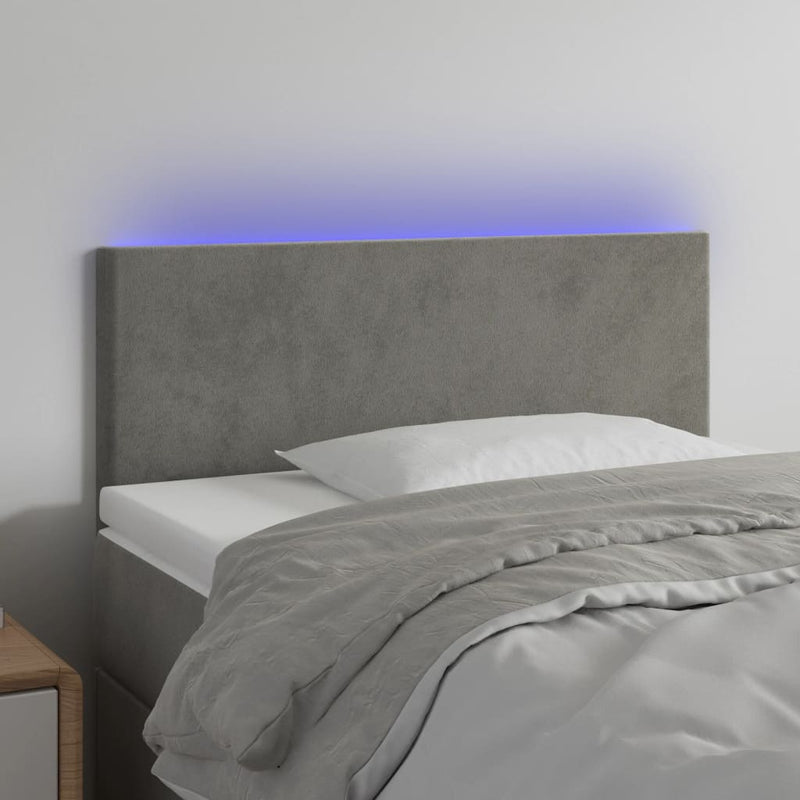 vidaXL világosszürke bársony LED-es fejtámla 90x5x78/88 cm