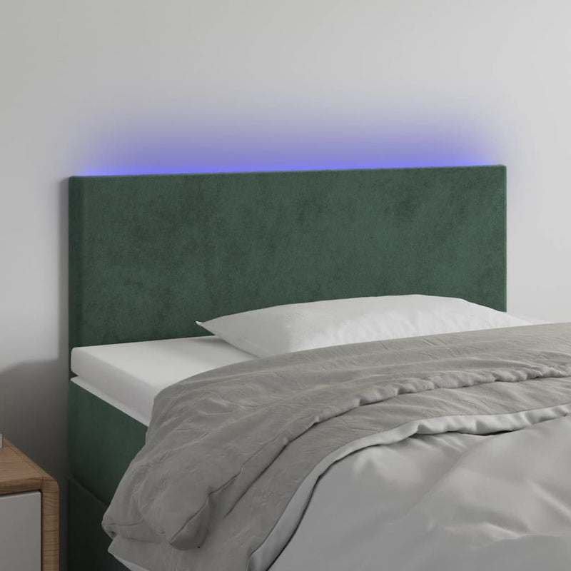 vidaXL sötétzöld bársony LED-es fejtámla 90x5x78/88 cm