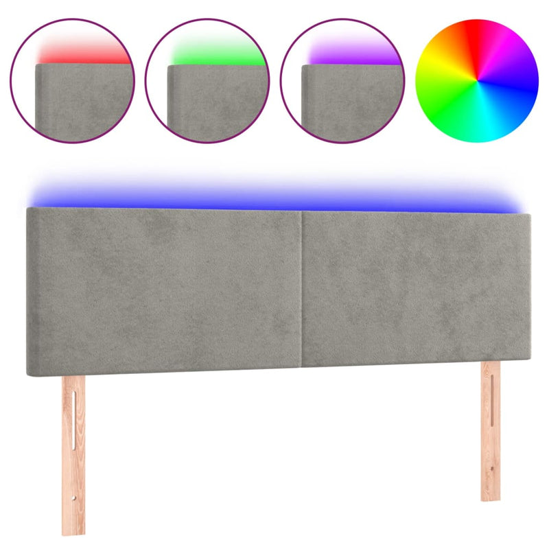 vidaXL világosszürke bársony LED-es fejtámla 144x5x78/88 cm