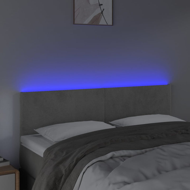 vidaXL világosszürke bársony LED-es fejtámla 144x5x78/88 cm