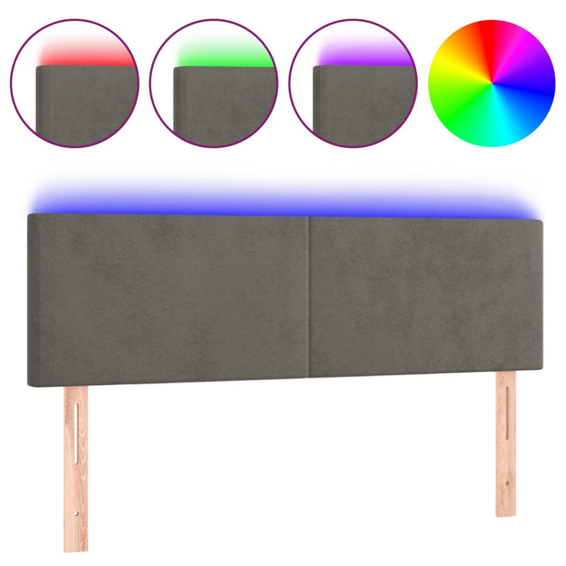 vidaXL sötétszürke bársony LED-es fejtámla 144x5x78/88 cm