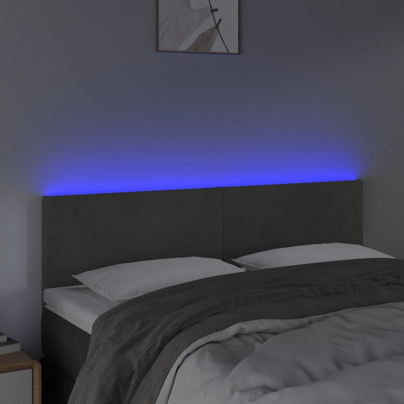 vidaXL sötétszürke bársony LED-es fejtámla 144x5x78/88 cm