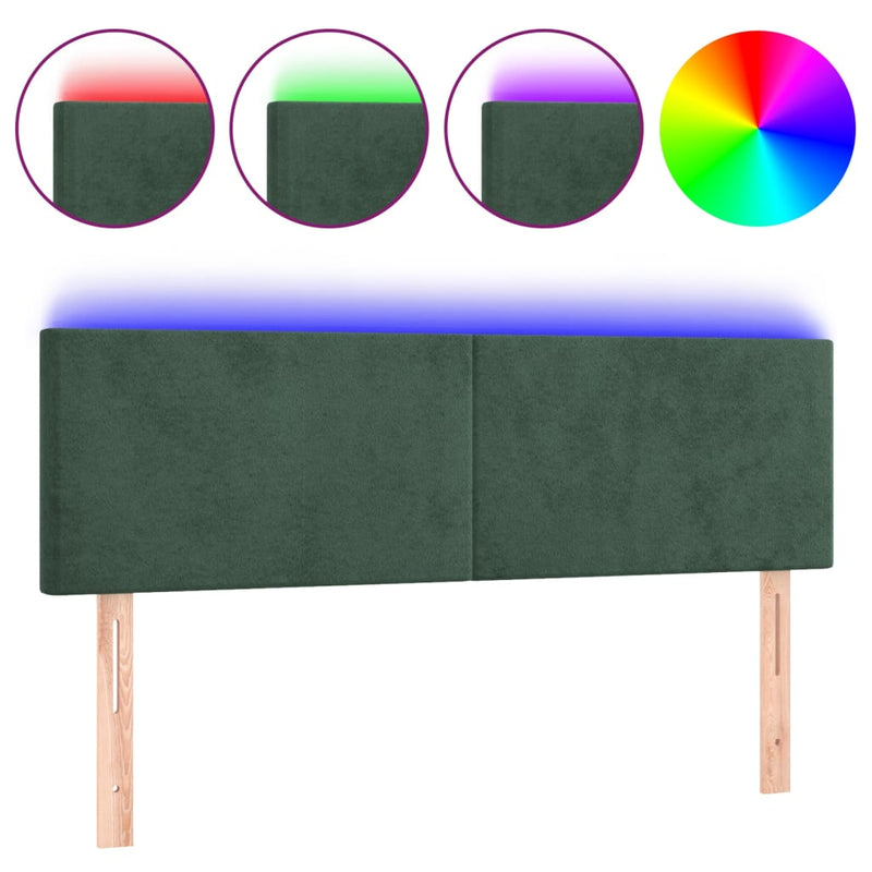 vidaXL sötétzöld bársony LED-es fejtámla 144x5x78/88 cm