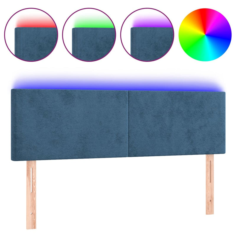 vidaXL sötétkék bársony LED-es fejtámla 144x5x78/88 cm