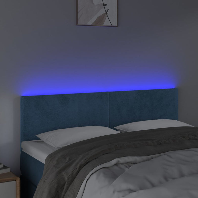 vidaXL sötétkék bársony LED-es fejtámla 144x5x78/88 cm