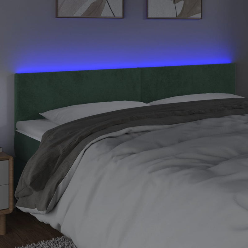 vidaXL sötétzöld bársony LED-es fejtámla 160x5x78/88 cm