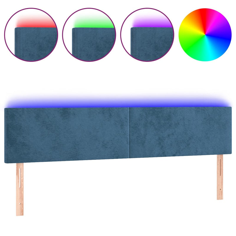 vidaXL sötétkék bársony LED-es fejtámla 160x5x78/88 cm