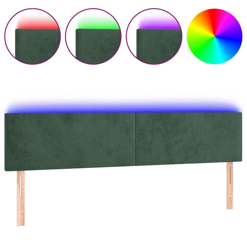 vidaXL sötétzöld bársony LED-es fejtámla 180x5x78/88 cm