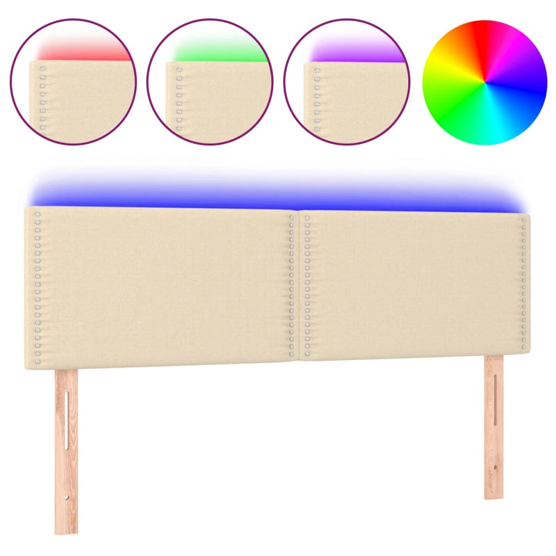 vidaXL krémszínű szövet LED-es fejtámla 144x5x78/88 cm